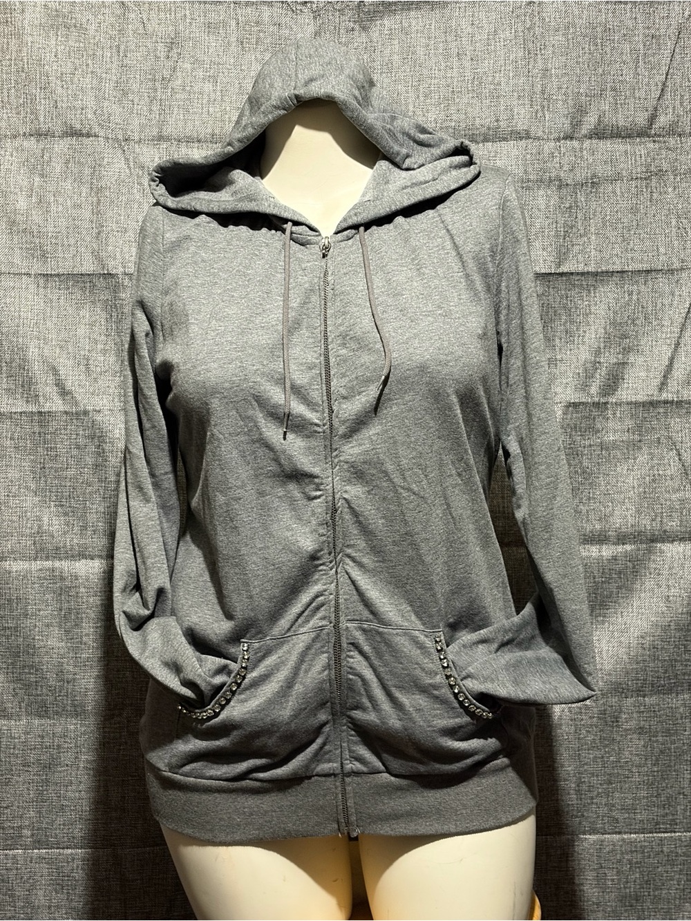 INC International Concepts Bejeweled Gray Zip-Up Hoodie Vintage Y2K Small NWT
